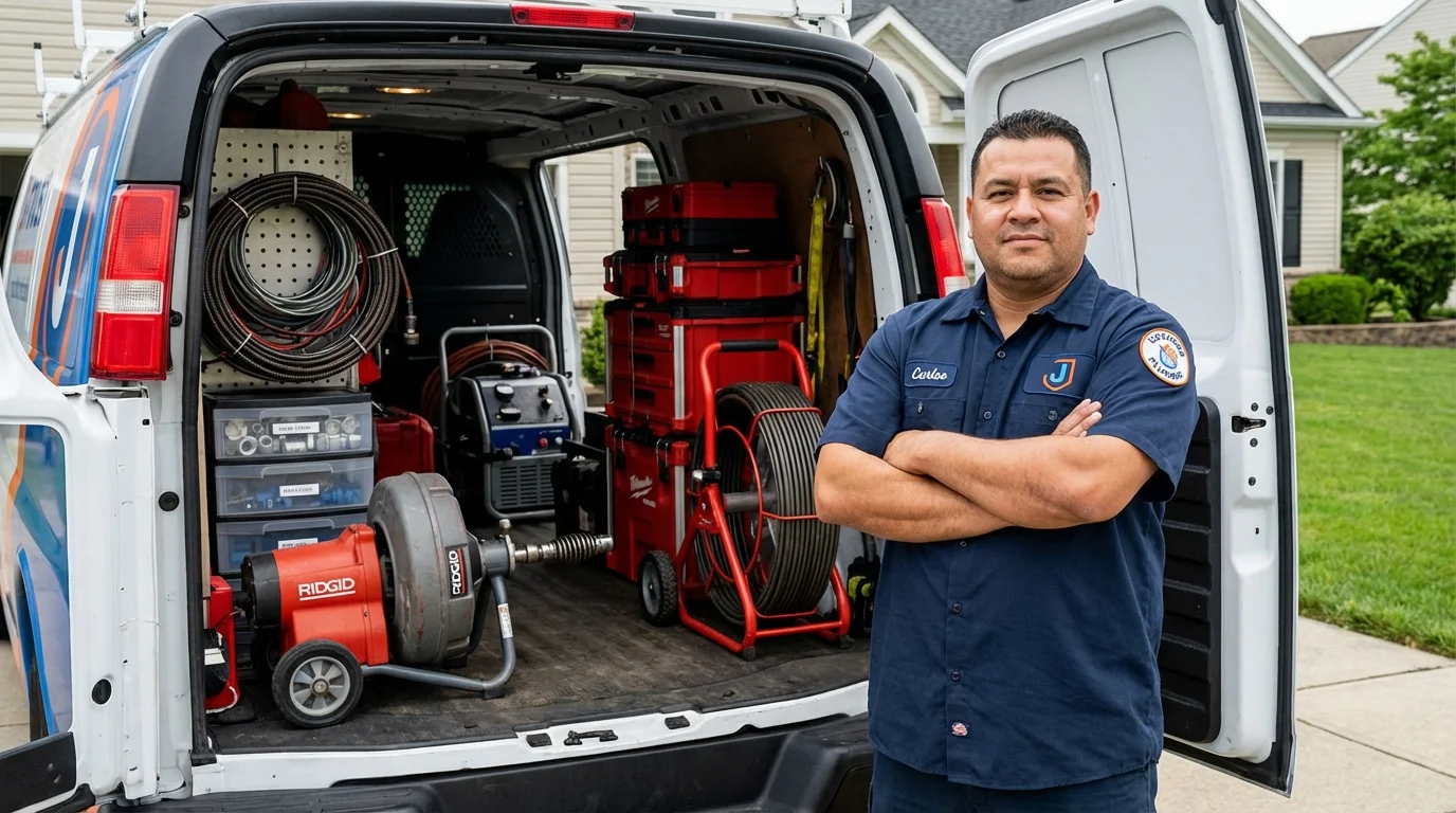 Professional drain cleaning equipment and Johns Plumbing LLC plumber in Portage