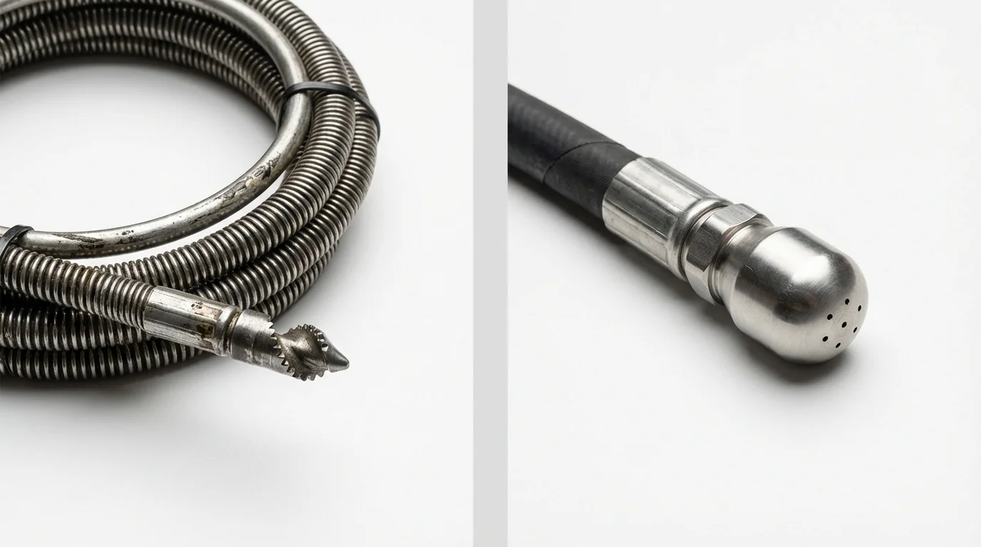 Drain snake cable and hydro jetting nozzle used for drain cleaning in Portage, MI
