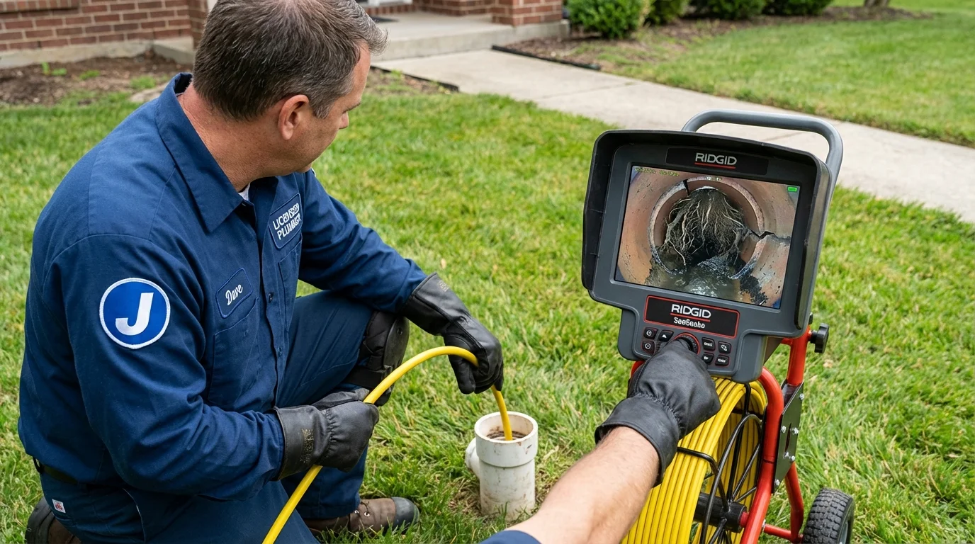 Sewer camera inspection being performed by Johns Plumbing LLC in Portage